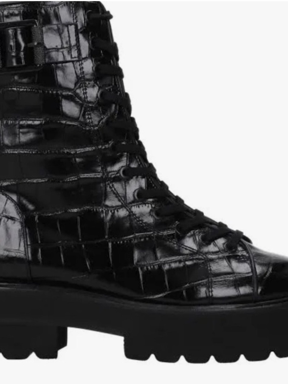 Stuart Weitzman Ryder Ultralift Black Croc-Embossed Leather Lace-Up Ankle Boots